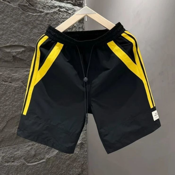 Summer Sports Shorts Men New Comfortable Elastic Waist Clothing Male Breathable Short Trousers Plus size Beach sports quick-drying shorts for men: simple striped loose and versatile ice silk breathabl