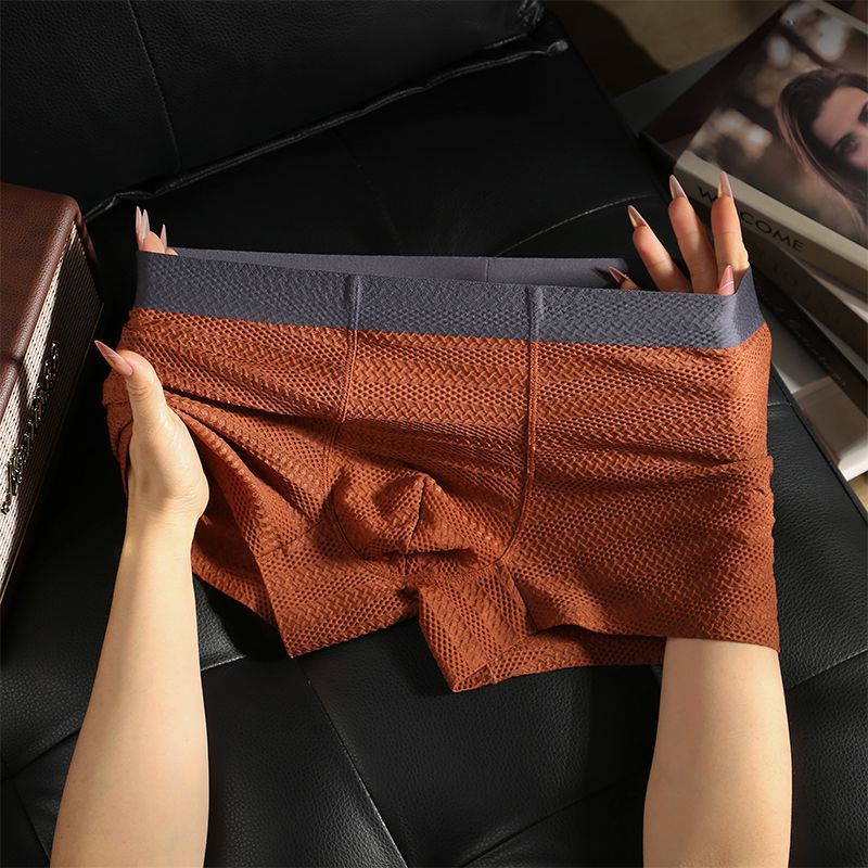 3PCS New Mesh Boxer Men Underwear Hot Underpants Mens Boxers Masculinas BoxerShorts Man Panties Summer ice silk seamless mesh breathable Boxer shorts, thin mesh comfortable jacquard Underpants
