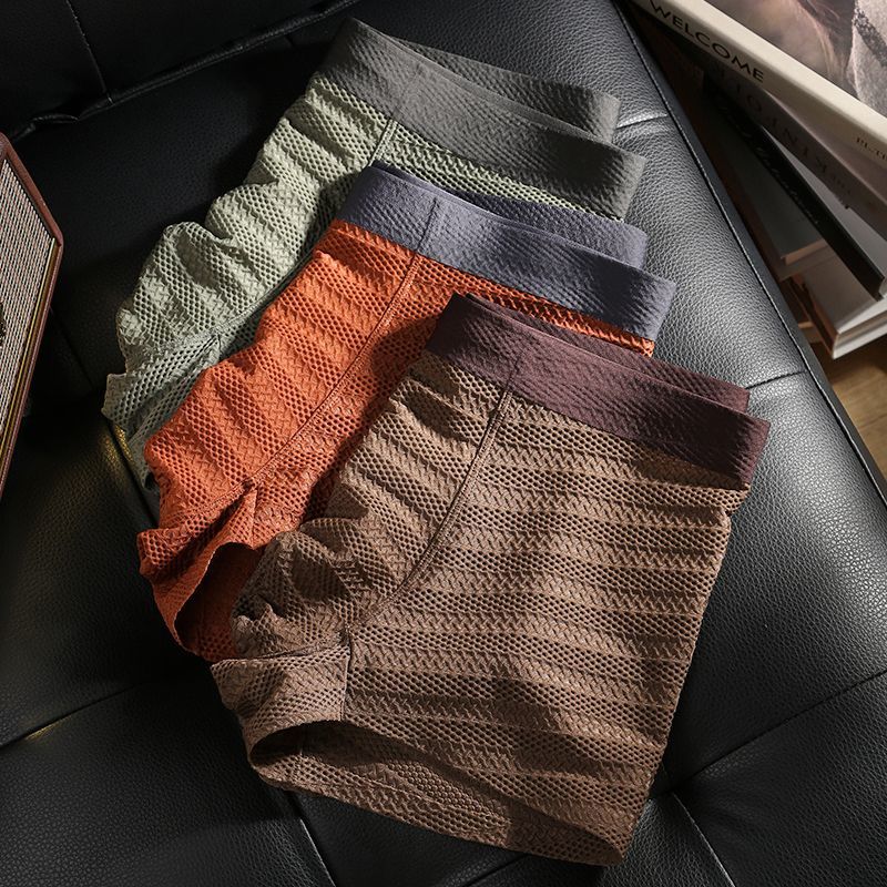 3PCS New Mesh Boxer Men Underwear Hot Underpants Mens Boxers Masculinas BoxerShorts Man Panties Summer ice silk seamless mesh breathable Boxer shorts, thin mesh comfortable jacquard Underpants