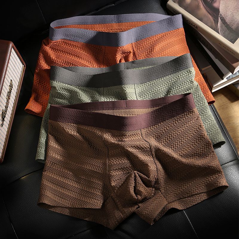 3PCS New Mesh Boxer Men Underwear Hot Underpants Mens Boxers Masculinas BoxerShorts Man Panties Summer ice silk seamless mesh breathable Boxer shorts, thin mesh comfortable jacquard Underpants