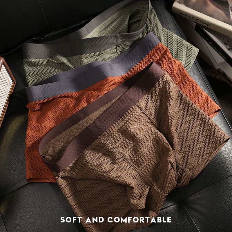 3PCS New Mesh Boxer Men Underwear Hot Underpants Mens Boxers Masculinas BoxerShorts Man Panties Summer ice silk seamless mesh breathable Boxer shorts, thin mesh comfortable jacquard Underpants