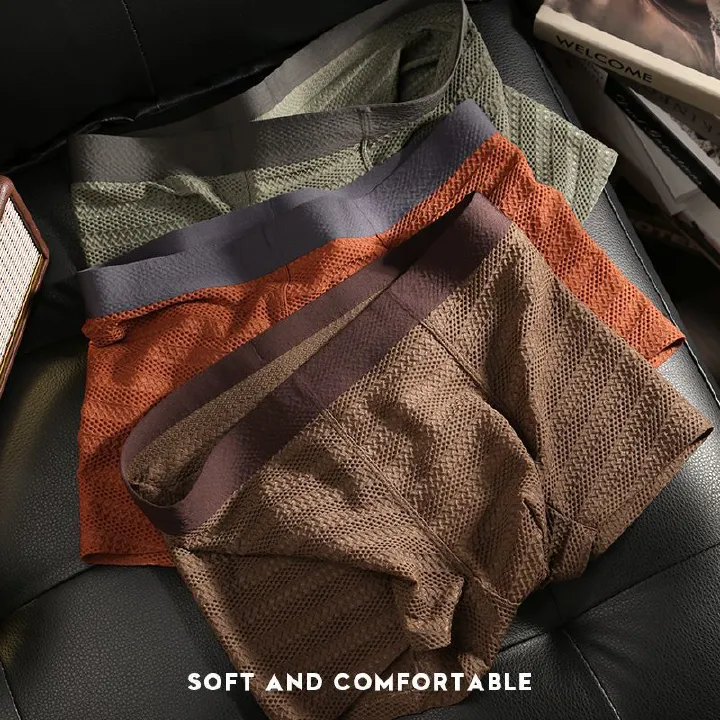 3PCS New Mesh Boxer Men Underwear Hot Underpants Mens Boxers Masculinas BoxerShorts Man Panties Summer ice silk seamless mesh breathable Boxer shorts, thin mesh comfortable jacquard Underpants