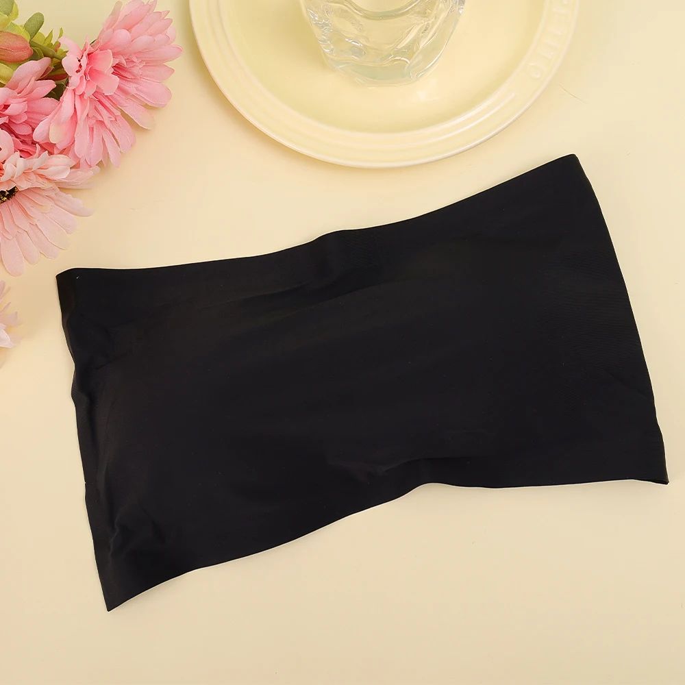 2PCS Ice Silk Strapless Bra Girls Seamless Crop Tube Top Bralette for Women Sexy Soft Bras Large Size Bustier Tops Summer Underwear Seamless One-piece Tube Tops Women Removable Pads Intimates Basic