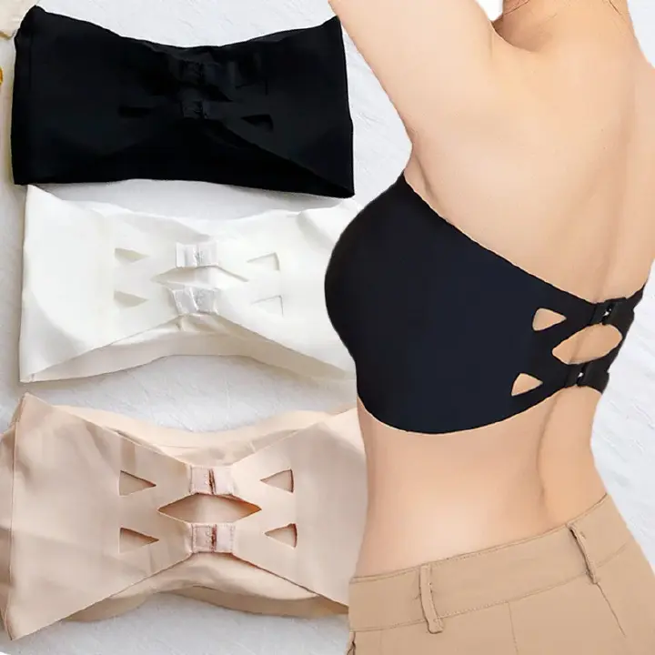 2PCS Ice Silk Strapless Bra Girls Seamless Crop Tube Top Bralette for Women Sexy Soft Bras Large Size Bustier Tops Summer Underwear Seamless One-piece Tube Tops Women Removable Pads Intimates Basic