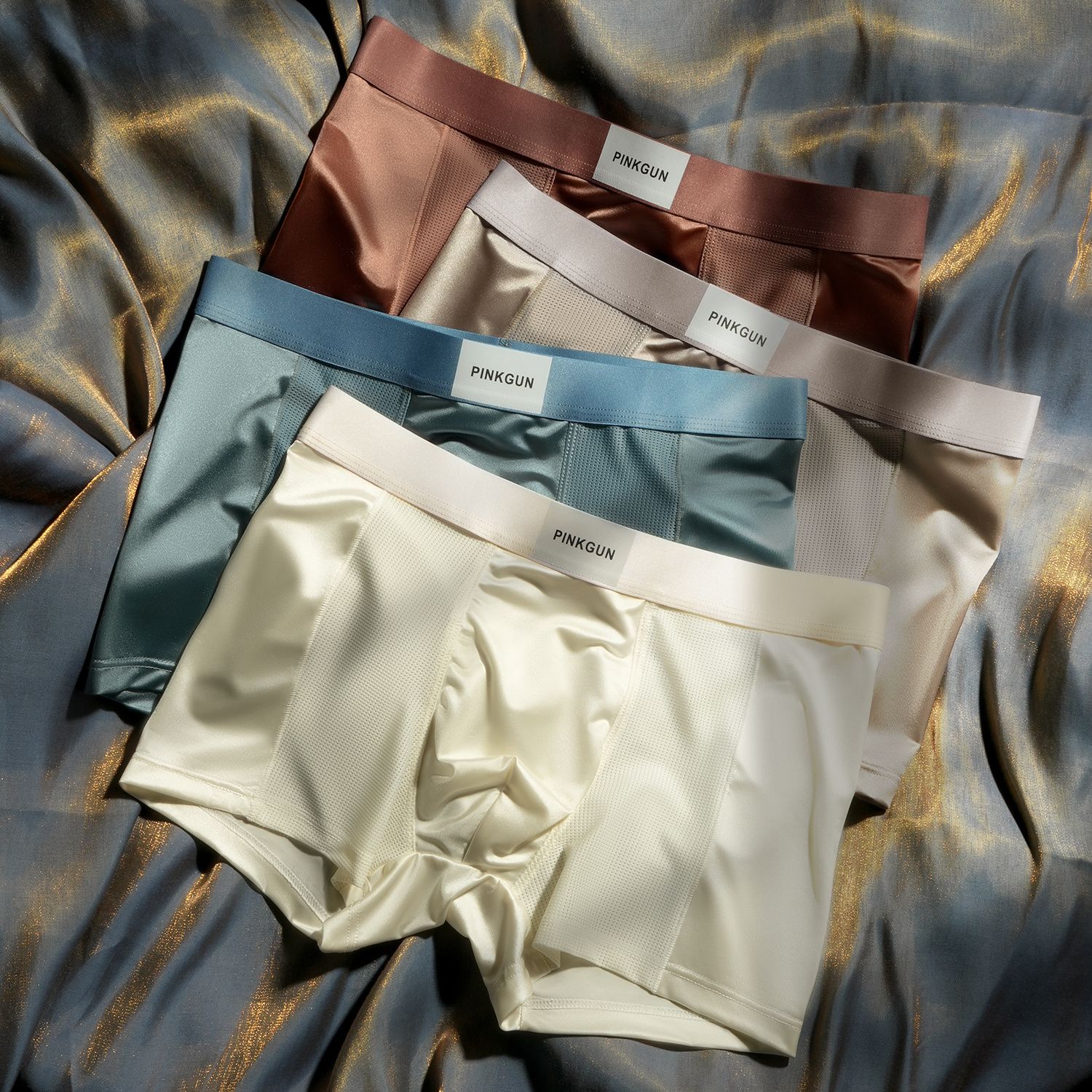 3PCS/Pack Luxury Ice Silk Satin-like Boxers Smooth Cool Solid Men's Underpants Breathable Mesh Panties Underwear