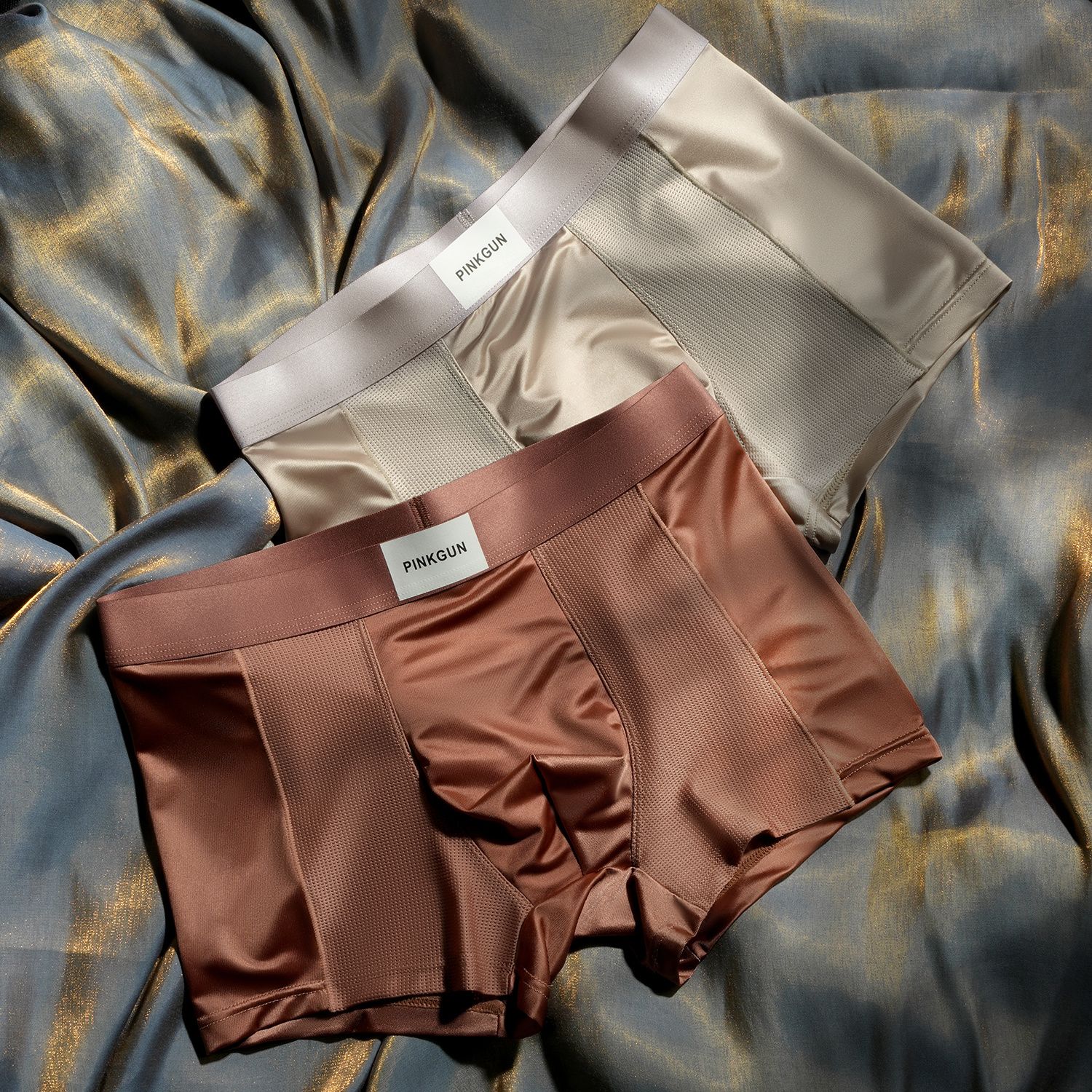 3PCS/Pack Luxury Ice Silk Satin-like Boxers Smooth Cool Solid Men's Underpants Breathable Mesh Panties Underwear