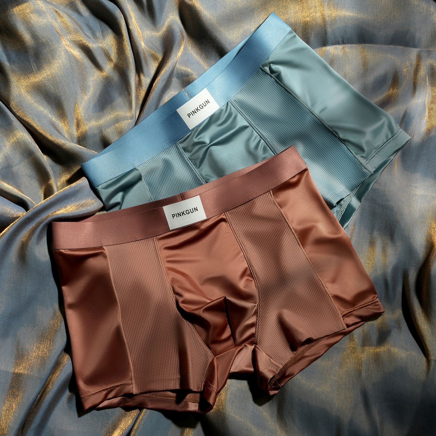 3PCS/Pack Luxury Ice Silk Satin-like Boxers Smooth Cool Solid Men's Underpants Breathable Mesh Panties Underwear