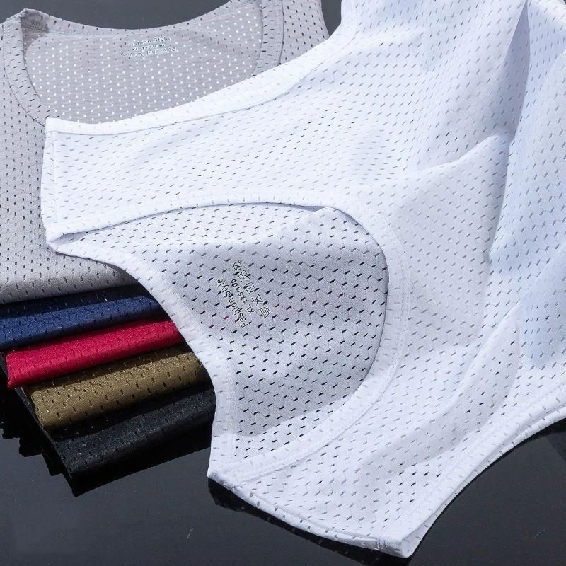 Men's Ice Silk Mesh Tank Tops Gym Stringer Transparent Bodybuilding Sleeveless Shirt Fitness Vest Male mesh Muscle Singlets Men's Gym Tank Top Fitness Training Clothing Quick-drying Loose Bodybuilding