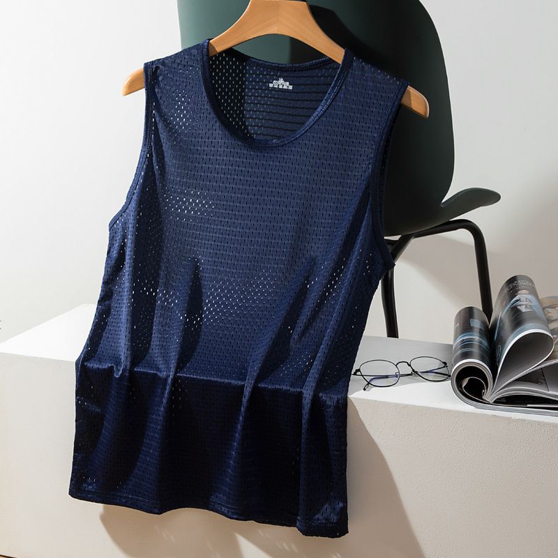 Men's Ice Silk Mesh Tank Tops Gym Stringer Transparent Bodybuilding Sleeveless Shirt Fitness Vest Male mesh Muscle Singlets Men's Gym Tank Top Fitness Training Clothing Quick-drying Loose Bodybuilding