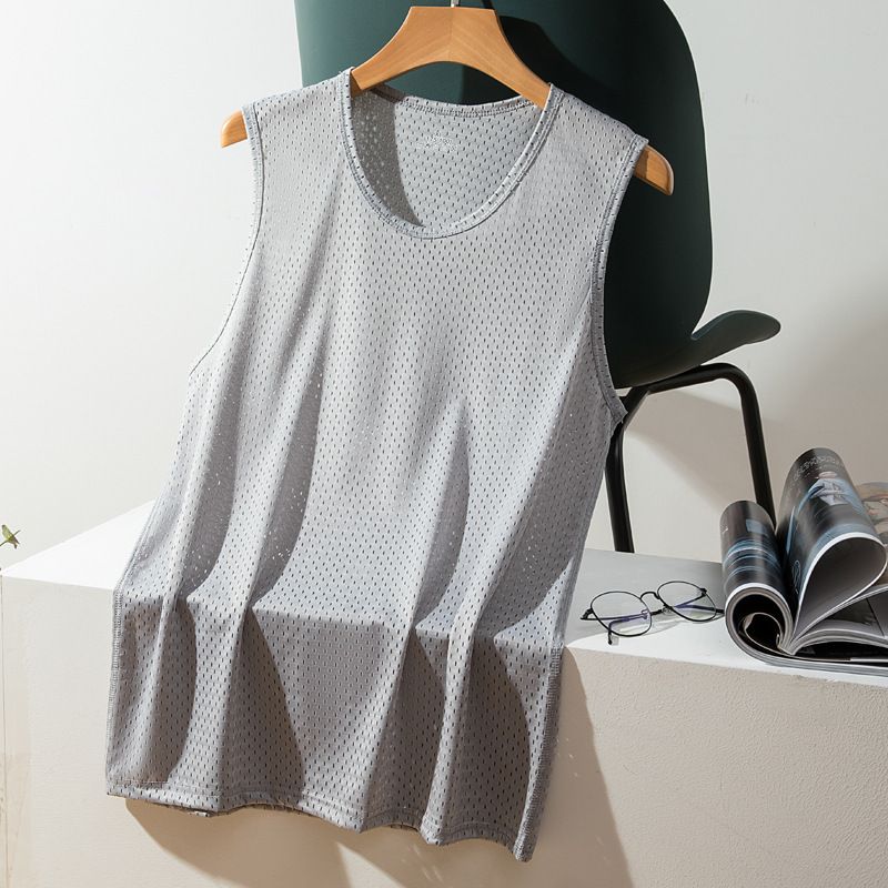 Men's Ice Silk Mesh Tank Tops Gym Stringer Transparent Bodybuilding Sleeveless Shirt Fitness Vest Male mesh Muscle Singlets Men's Gym Tank Top Fitness Training Clothing Quick-drying Loose Bodybuilding
