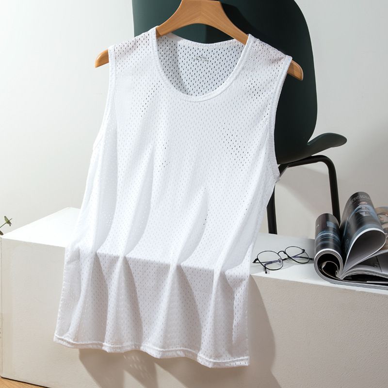 Men's Ice Silk Mesh Tank Tops Gym Stringer Transparent Bodybuilding Sleeveless Shirt Fitness Vest Male mesh Muscle Singlets Men's Gym Tank Top Fitness Training Clothing Quick-drying Loose Bodybuilding