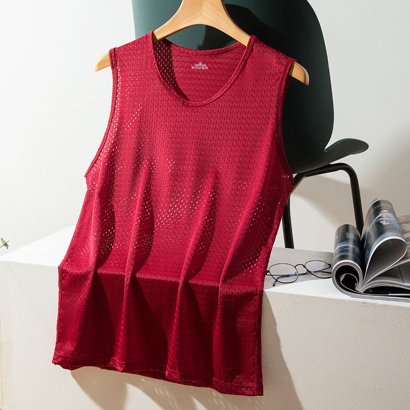 Men's Ice Silk Mesh Tank Tops Gym Stringer Transparent Bodybuilding Sleeveless Shirt Fitness Vest Male mesh Muscle Singlets Men's Gym Tank Top Fitness Training Clothing Quick-drying Loose Bodybuilding