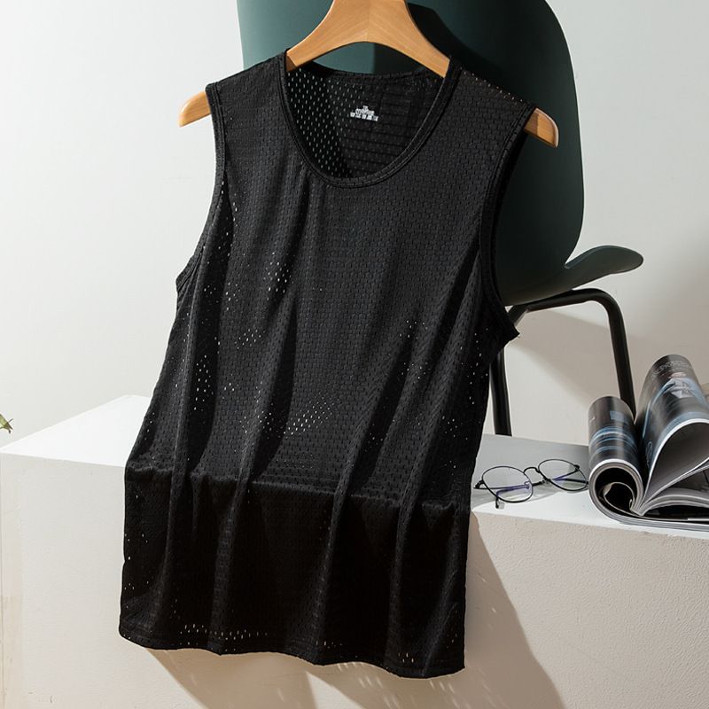 Men's Ice Silk Mesh Tank Tops Gym Stringer Transparent Bodybuilding Sleeveless Shirt Fitness Vest Male mesh Muscle Singlets Men's Gym Tank Top Fitness Training Clothing Quick-drying Loose Bodybuilding