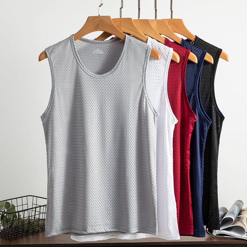 Men's Ice Silk Mesh Tank Tops Gym Stringer Transparent Bodybuilding Sleeveless Shirt Fitness Vest Male mesh Muscle Singlets Men's Gym Tank Top Fitness Training Clothing Quick-drying Loose Bodybuilding