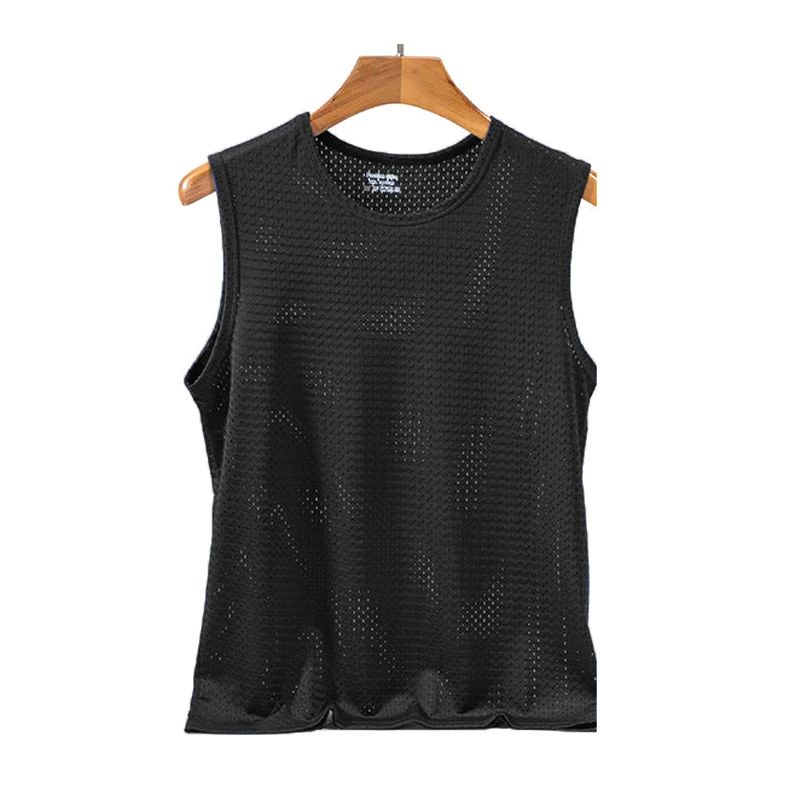 Men's Ice Silk Mesh Tank Tops Gym Stringer Transparent Bodybuilding Sleeveless Shirt Fitness Vest Male mesh Muscle Singlets  Men Basic Elastic tank top Men's t-shirt Bodybuilding Fitness T-shirt Summe