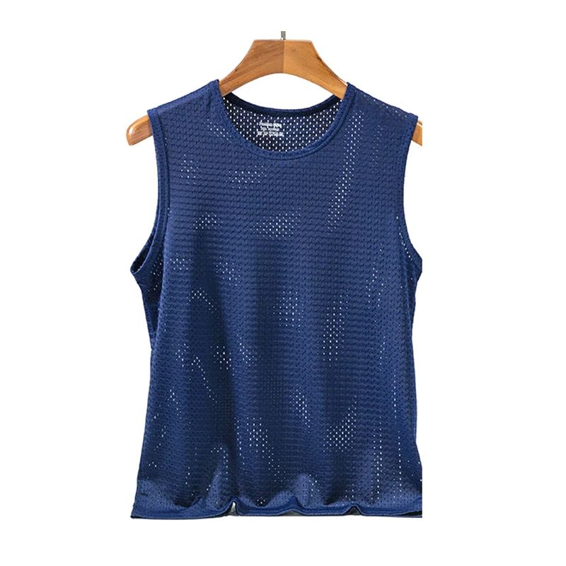 Men's Ice Silk Mesh Tank Tops Gym Stringer Transparent Bodybuilding Sleeveless Shirt Fitness Vest Male mesh Muscle Singlets  Men Basic Elastic tank top Men's t-shirt Bodybuilding Fitness T-shirt Summe