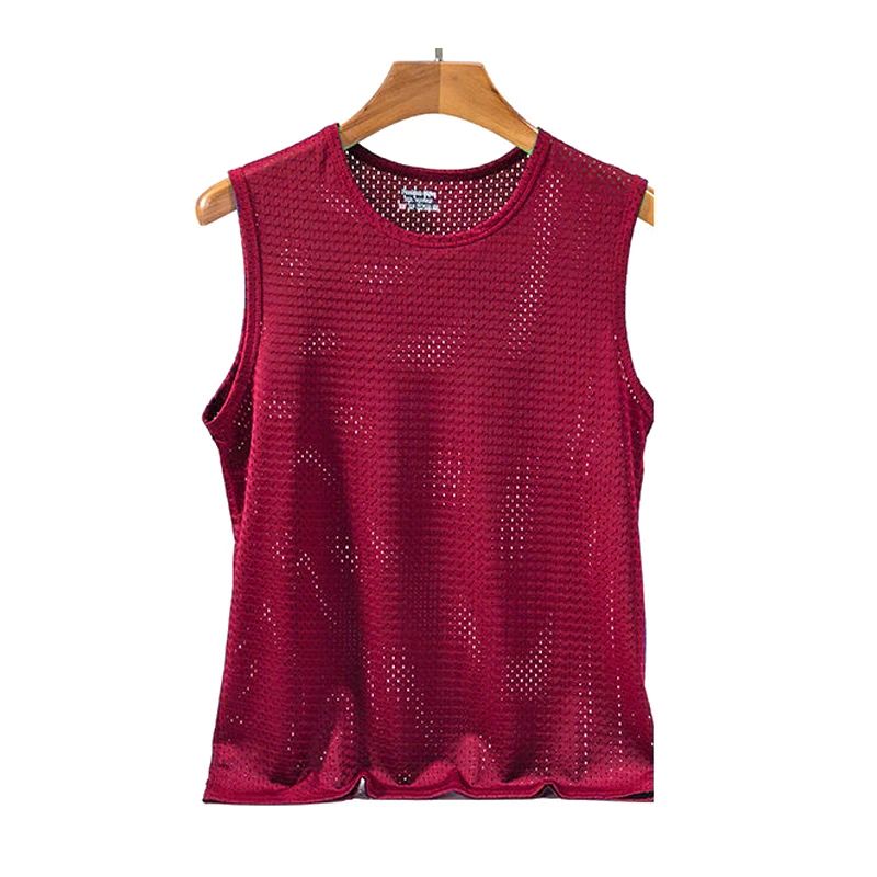 Men's Ice Silk Mesh Tank Tops Gym Stringer Transparent Bodybuilding Sleeveless Shirt Fitness Vest Male mesh Muscle Singlets  Men Basic Elastic tank top Men's t-shirt Bodybuilding Fitness T-shirt Summe