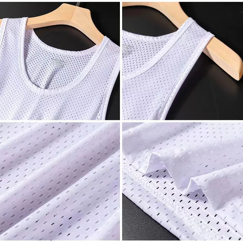 Men's Ice Silk Mesh Tank Tops Gym Stringer Transparent Bodybuilding Sleeveless Shirt Fitness Vest Male mesh Muscle Singlets Men's Ice Silk Mesh Vest Lightweight Sports Summer Wear Sleeveless T-shirt