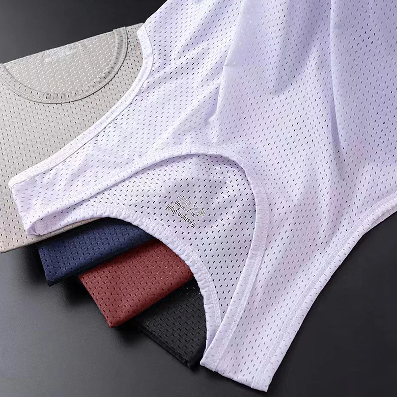 Men's Ice Silk Mesh Tank Tops Gym Stringer Transparent Bodybuilding Sleeveless Shirt Fitness Vest Male mesh Muscle Singlets Men's Ice Silk Mesh Vest Lightweight Sports Summer Wear Sleeveless T-shirt