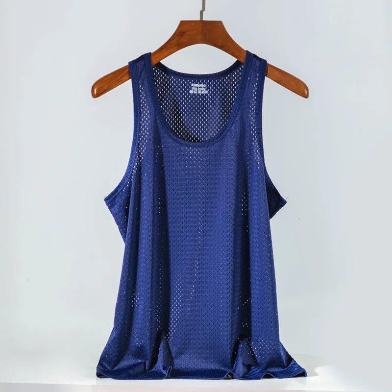 Men's Ice Silk Mesh Tank Tops Gym Stringer Transparent Bodybuilding Sleeveless Shirt Fitness Vest Male mesh Muscle Singlets Men's Ice Silk Mesh Vest Lightweight Sports Summer Wear Sleeveless T-shirt