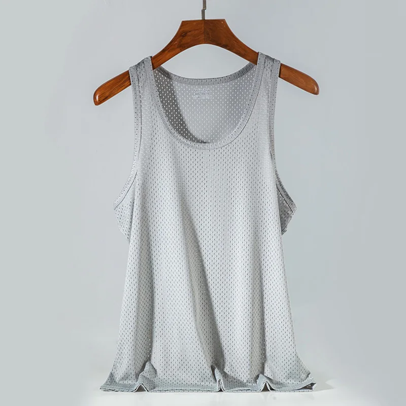 Men's Ice Silk Mesh Tank Tops Gym Stringer Transparent Bodybuilding Sleeveless Shirt Fitness Vest Male mesh Muscle Singlets Men's Ice Silk Mesh Vest Lightweight Sports Summer Wear Sleeveless T-shirt