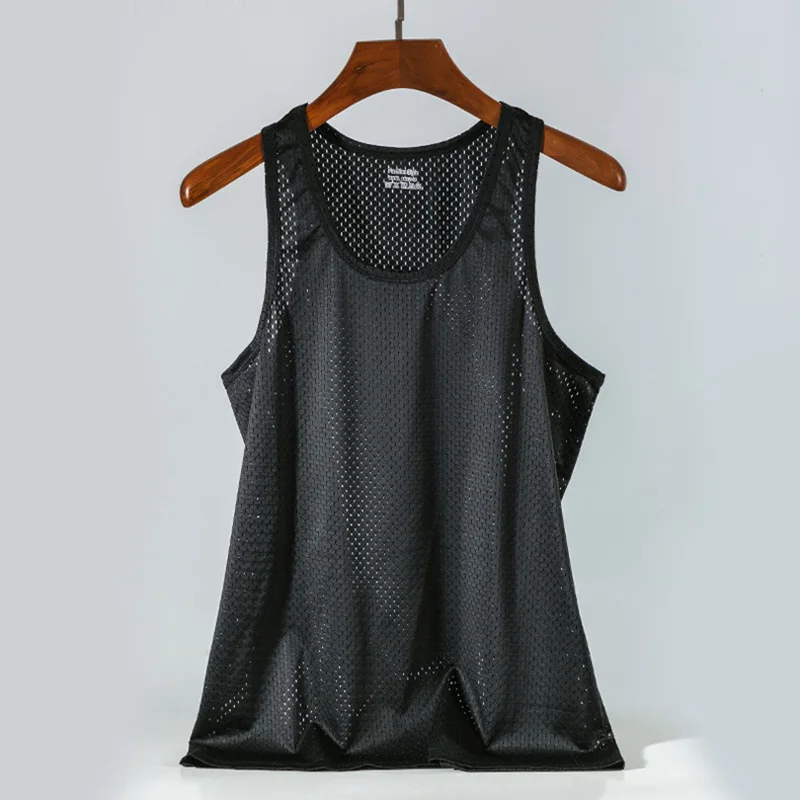 Men's Ice Silk Mesh Tank Tops Gym Stringer Transparent Bodybuilding Sleeveless Shirt Fitness Vest Male mesh Muscle Singlets Men's Ice Silk Mesh Vest Lightweight Sports Summer Wear Sleeveless T-shirt