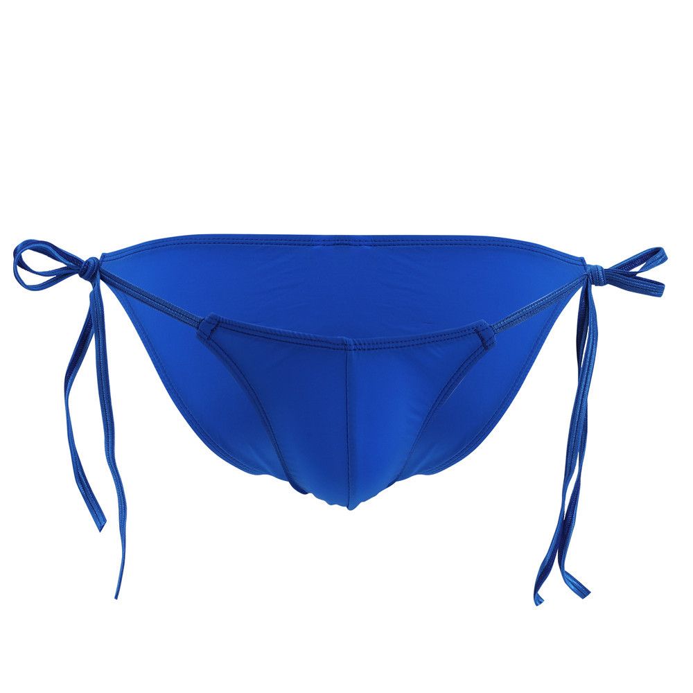 Men Breathable Sissy Underwear Elasticity Silk Lac-up Sexy Panties Men's lace-up romantic underwear, sexy men's underwear, bikini low-waist elastic triangle underwear, solid color ice silk underwear
