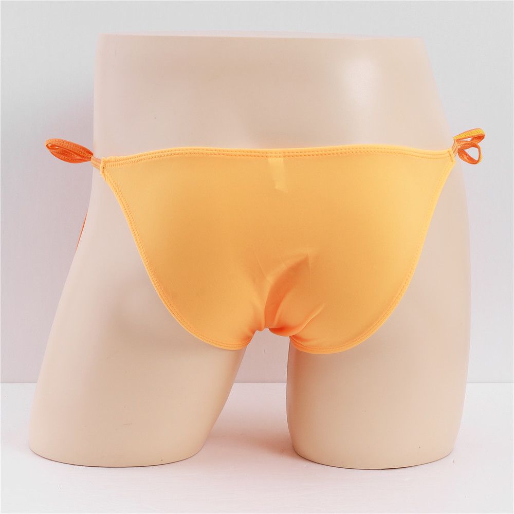 Men Breathable Sissy Underwear Elasticity Silk Lac-up Sexy Panties Men's lace-up romantic underwear, sexy men's underwear, bikini low-waist elastic triangle underwear, solid color ice silk underwear