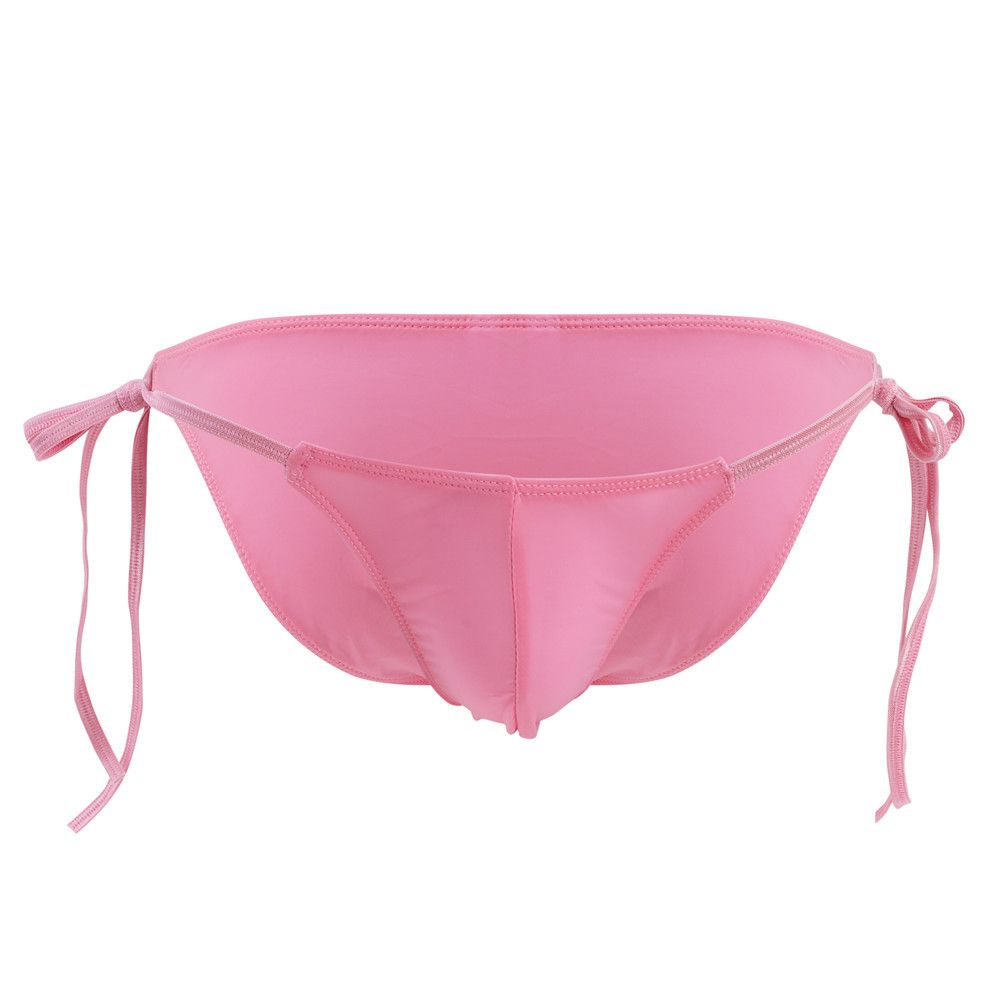 Men Breathable Sissy Underwear Elasticity Silk Lac-up Sexy Panties Men's lace-up romantic underwear, sexy men's underwear, bikini low-waist elastic triangle underwear, solid color ice silk underwear
