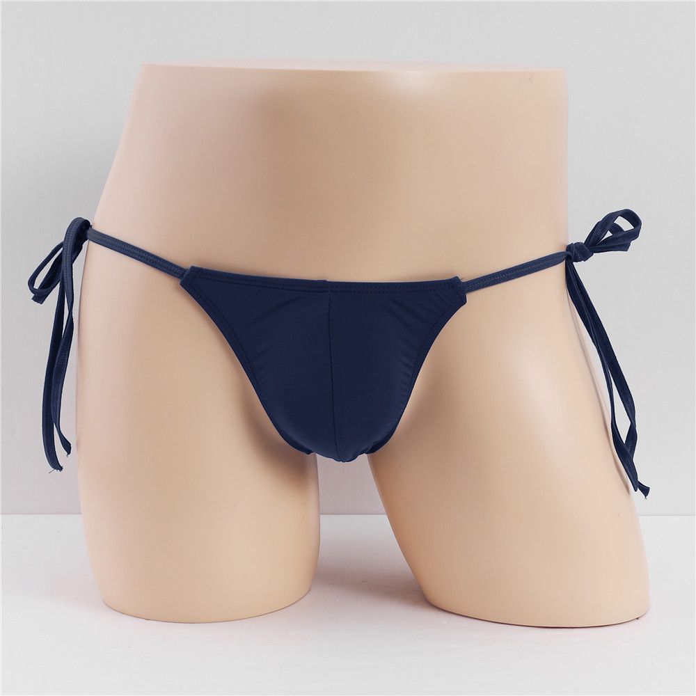 Men Breathable Sissy Underwear Elasticity Silk Lac-up Sexy Panties Men's lace-up romantic underwear, sexy men's underwear, bikini low-waist elastic triangle underwear, solid color ice silk underwear