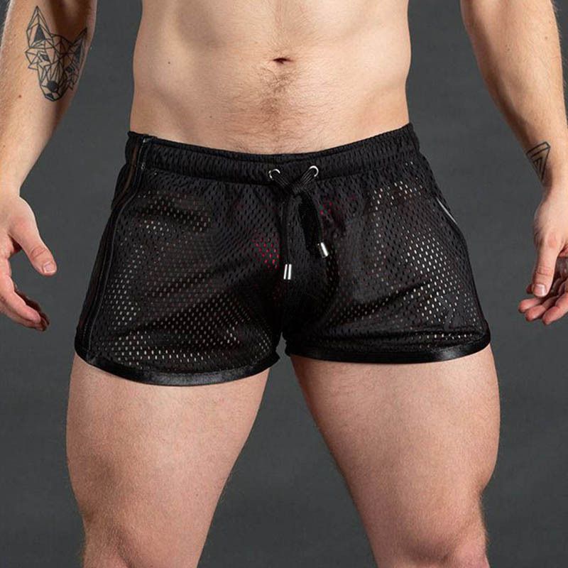 Summer fitness shorts Loose running shorts Men's jogging sports Breathable mesh shorts Men's sweatpants hole dry breathable sexy beach outdoor casual three-quarter pants Thin trend men's three-quarter
