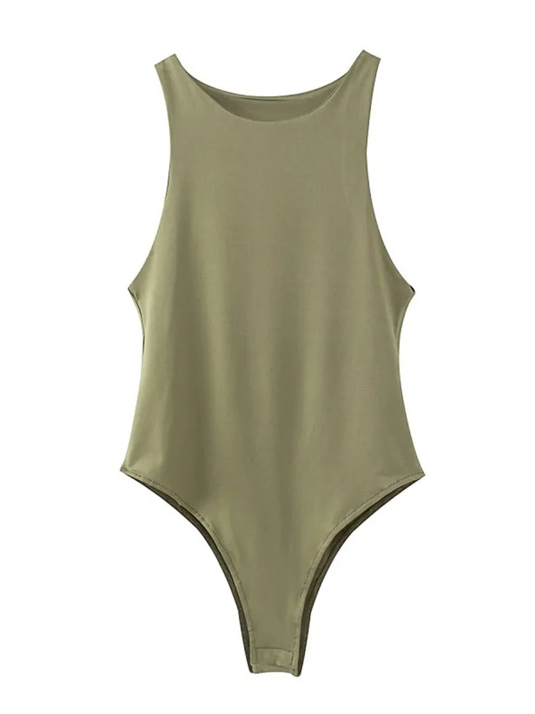 Solid sexy bodycon women bodysuits female 4 color green slim casual bodysuit chic lady club short playsuits Women Fashion With Halter Neck Skinny Bodysuit Sexy Sleeveless Snap-button Female Playsuits