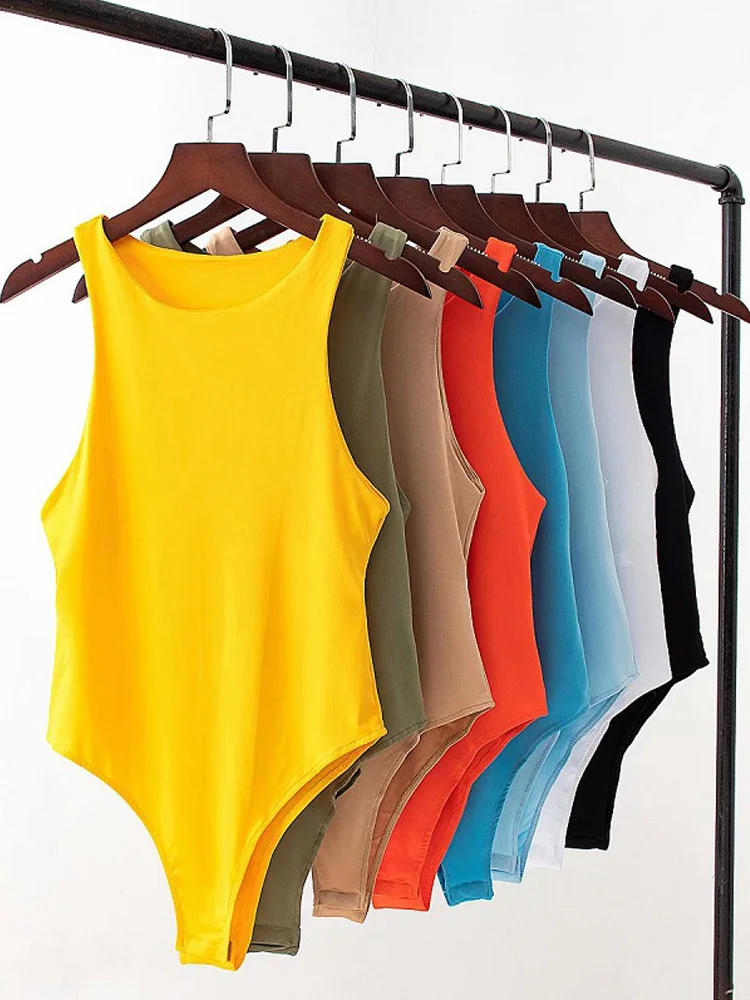 Solid sexy bodycon women bodysuits female 4 color green slim casual bodysuit chic lady club short playsuits Women Fashion With Halter Neck Skinny Bodysuit Sexy Sleeveless Snap-button Female Playsuits