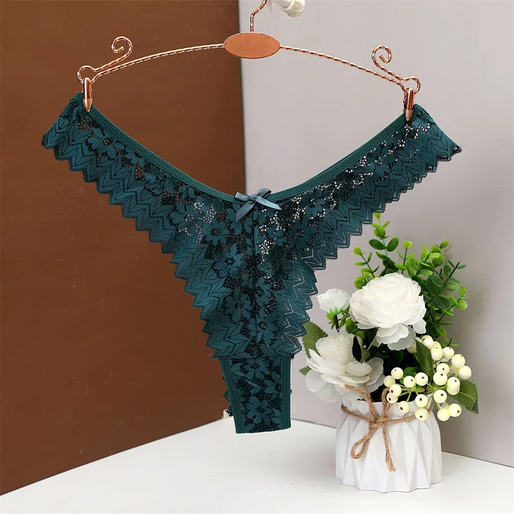 4pcs/set Women Lace Thongs Panties Sexy Solid Color Low Waist Bikini Panties Ladies Breathable G-string Lingerie V-Waist Breathable Underwear Female Soft Lingerie Intimates