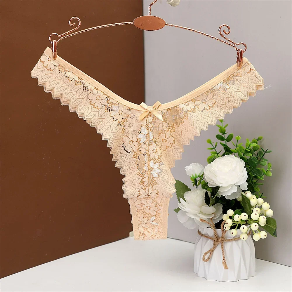 4pcs/set Women Lace Thongs Panties Sexy Solid Color Low Waist Bikini Panties Ladies Breathable G-string Lingerie V-Waist Breathable Underwear Female Soft Lingerie Intimates