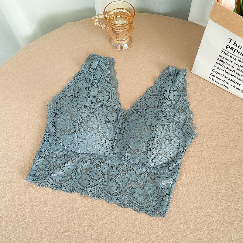 Lace Bras Top Women Deep V Neck Sexy Lingerie Wire Free Bra Tank Tops Female Underwear V Back Bralette Padded Camisole Lace Tank Top Cropped Vest Women's Sleeveless Crop Tops with Chest Pad Cute