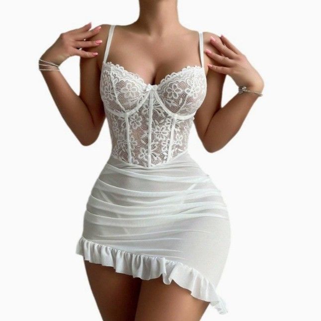 Transparent Underwire Bra Erotic Set Sexy Fairy Lingerie Women's See Through Lace Nightdress Pajamas Sets Delicate Sexy Nighty