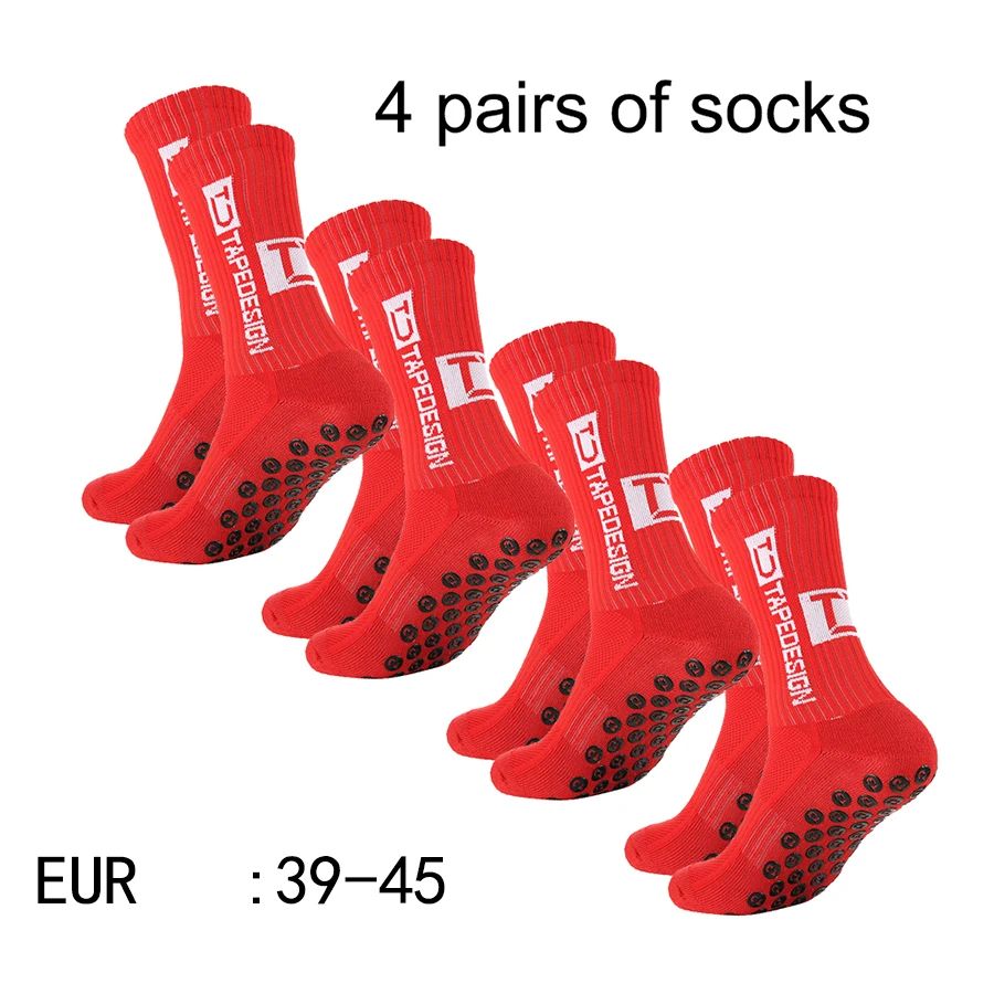 4 pairs of new TC mid tube glued football socks for sports training and competition, non slip and breathable socks multi-color adhesive dots for anti slip, sweat absorption, and odor prevention