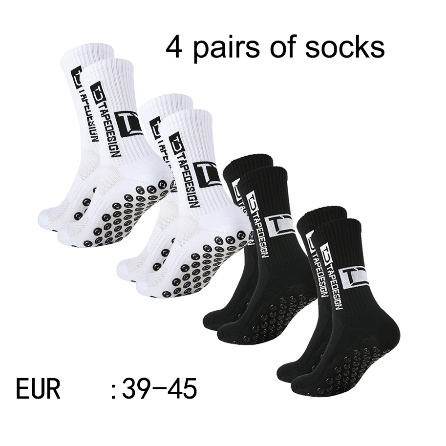 4 pairs of new TC mid tube glued football socks for sports training and competition, non slip and breathable socks multi-color adhesive dots for anti slip, sweat absorption, and odor prevention