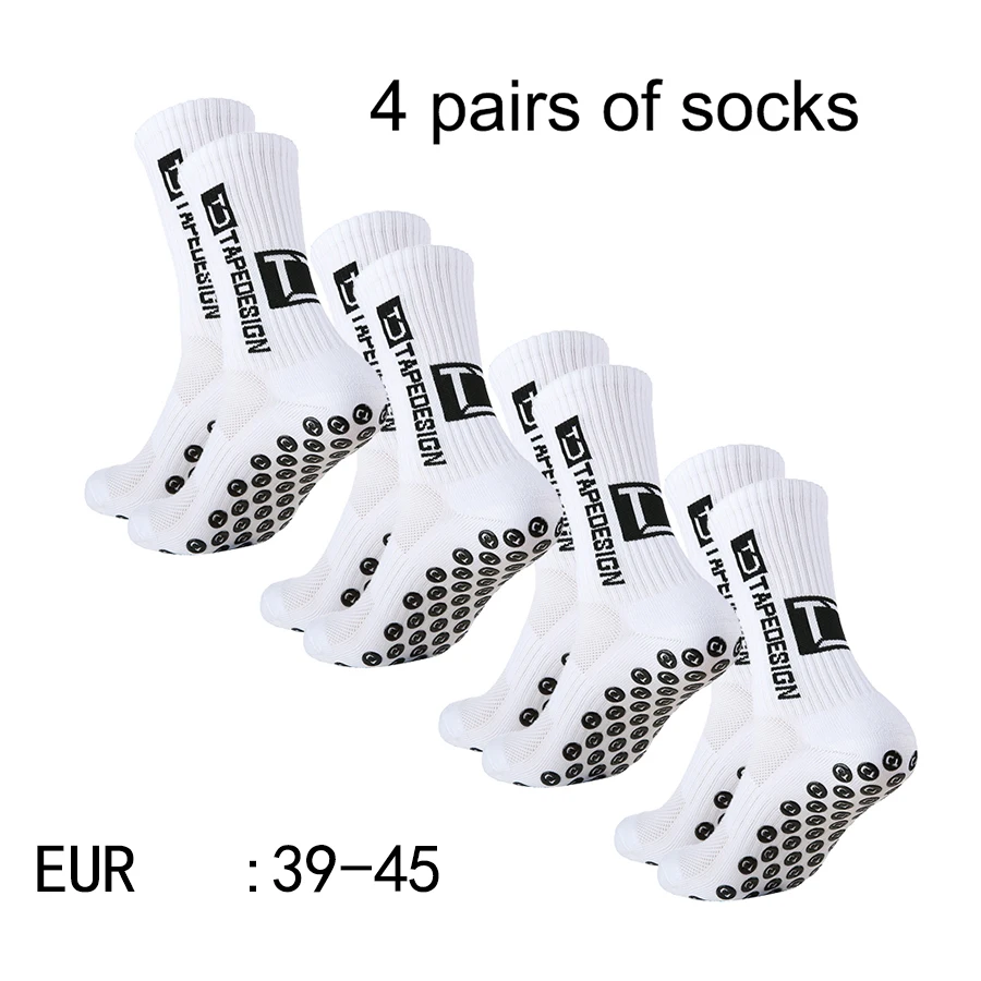 4 pairs of new TC mid tube glued football socks for sports training and competition, non slip and breathable socks multi-color adhesive dots for anti slip, sweat absorption, and odor prevention