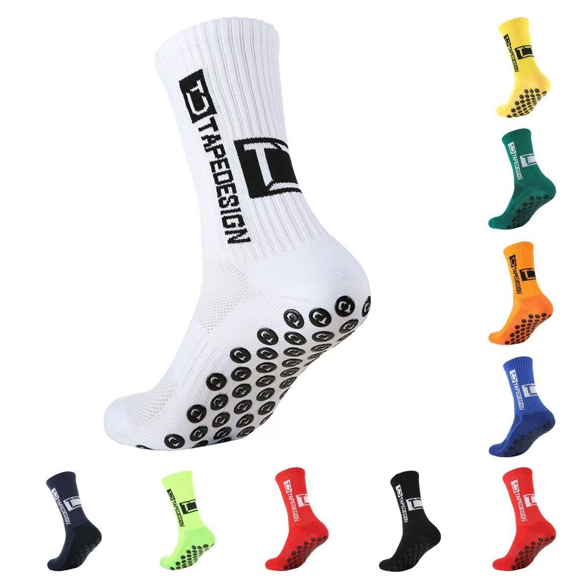4 pairs of new TC mid tube glued football socks for sports training and competition, non slip and breathable socks multi-color adhesive dots for anti slip, sweat absorption, and odor prevention