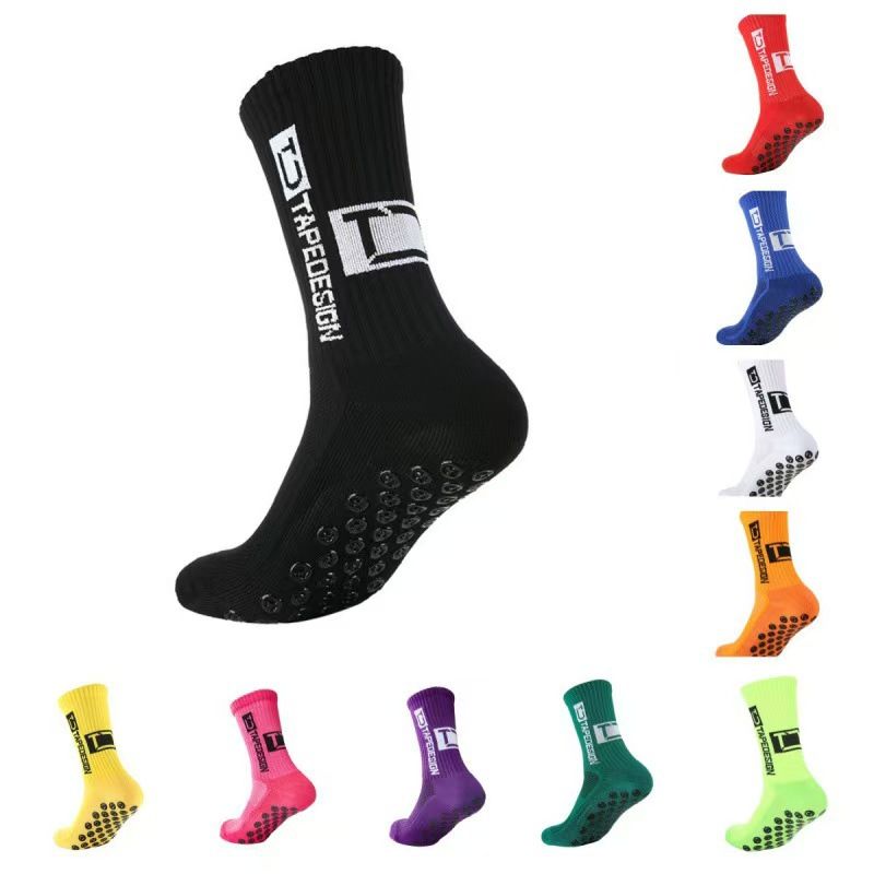 4 pairs of new TC mid tube glued football socks for sports training and competition, non slip and breathable socks multi-color adhesive dots for anti slip, sweat absorption, and odor prevention
