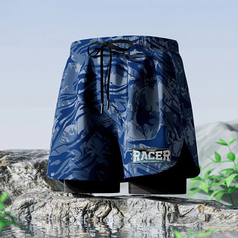 Men's Aloe Pants Athletic Shorts Two-Layer Swim Trunks: Stylish, Quick-Drying & Comfortably Fit for Beach, Pool & Hot Spring Men Running Shorts Fitness Gym Training 2 in 1 Sports Shorts Quick Dry Wor