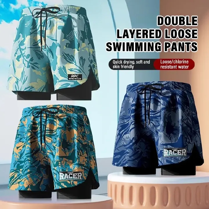 Men's Aloe Pants Athletic Shorts Two-Layer Swim Trunks: Stylish, Quick-Drying & Comfortably Fit for Beach, Pool & Hot Spring Men Running Shorts Fitness Gym Training 2 in 1 Sports Shorts Quick Dry Wor