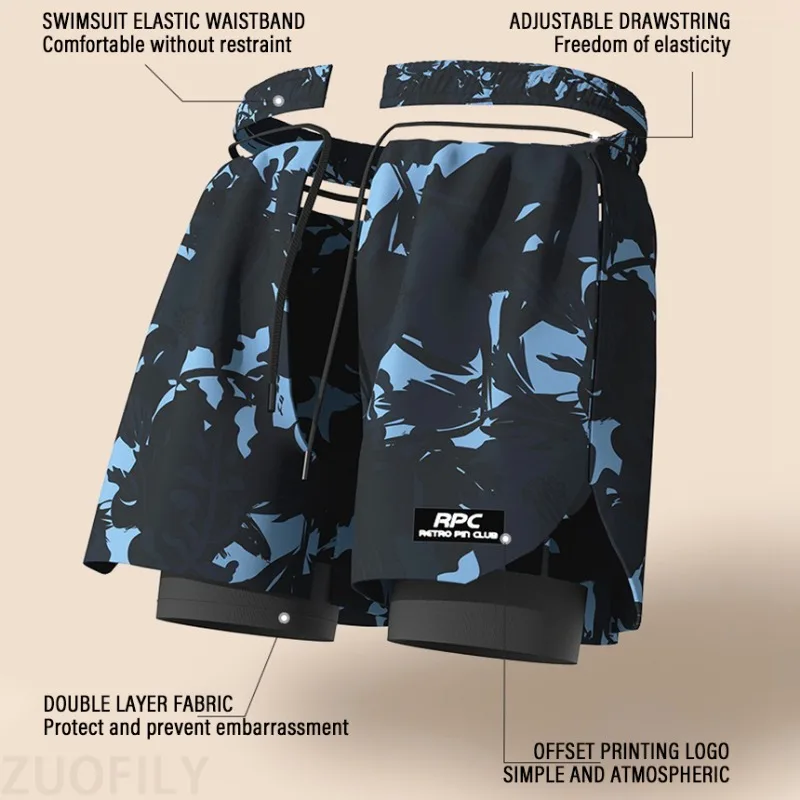 Men's Aloe Pants Athletic Shorts Two-Layer Swim Trunks: Stylish, Quick-Drying & Comfortably Fit for Beach, Pool & Hot Spring Men Running Shorts Fitness Gym Training 2 in 1 Sports Shorts Quick Dry Wor