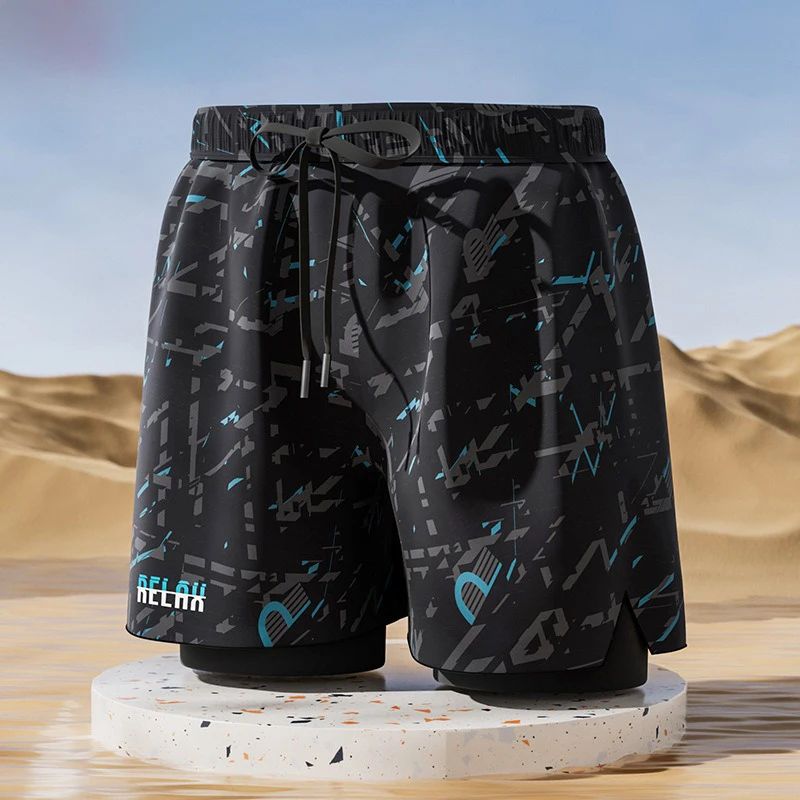 Men's Aloe Pants Athletic Shorts Two-Layer Swim Trunks: Stylish, Quick-Drying & Comfortably Fit for Beach, Pool & Hot Spring Men Running Shorts Fitness Gym Training 2 in 1 Sports Shorts Quick Dry Wor