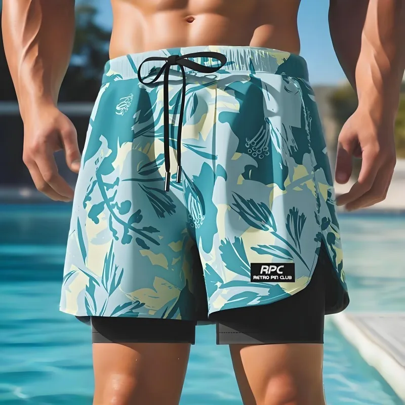 Men's Aloe Pants Athletic Shorts Two-Layer Swim Trunks: Stylish, Quick-Drying & Comfortably Fit for Beach, Pool & Hot Spring Men Running Shorts Fitness Gym Training 2 in 1 Sports Shorts Quick Dry Wor