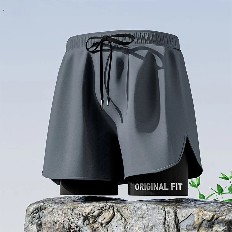 Men's Aloe Pants Athletic Shorts Two-Layer Swim Trunks: Stylish, Quick-Drying & Comfortably Fit for Beach, Pool & Hot Spring Men Running Shorts Fitness Gym Training 2 in 1 Sports Shorts Quick Dry Wor