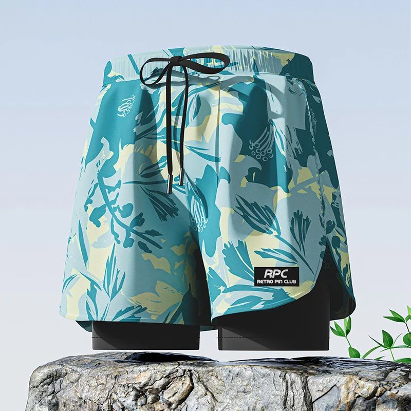 Men's Aloe Pants Athletic Shorts Two-Layer Swim Trunks: Stylish, Quick-Drying & Comfortably Fit for Beach, Pool & Hot Spring Men Running Shorts Fitness Gym Training 2 in 1 Sports Shorts Quick Dry Wor