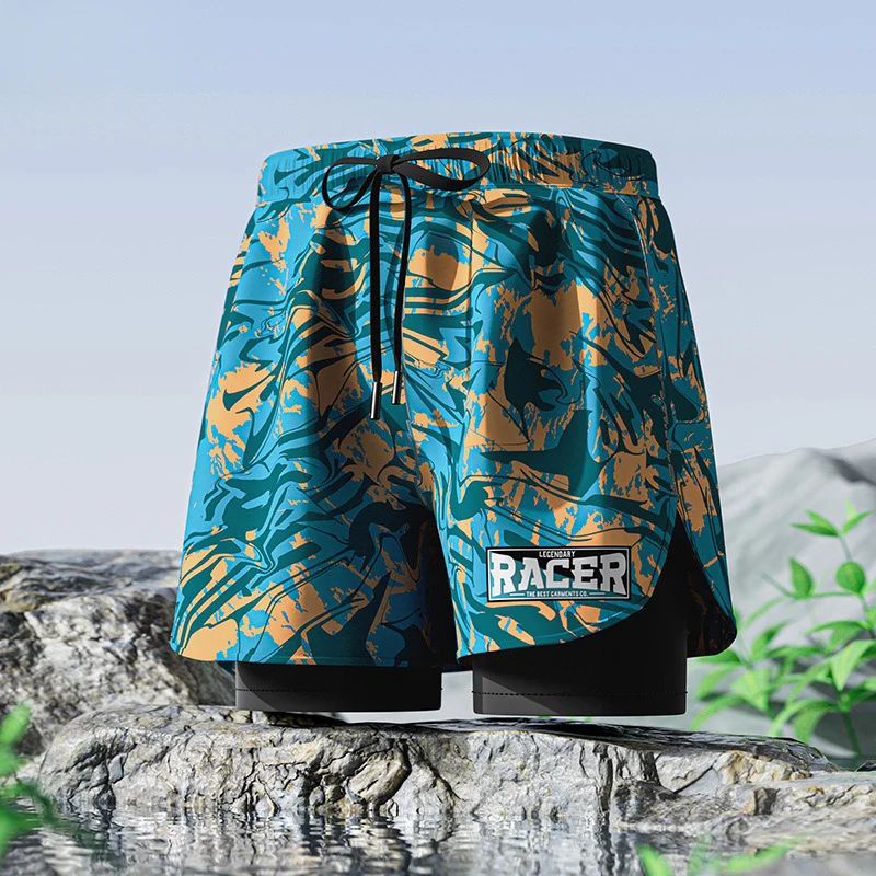 Men's Aloe Pants Athletic Shorts Two-Layer Swim Trunks: Stylish, Quick-Drying & Comfortably Fit for Beach, Pool & Hot Spring Men Running Shorts Fitness Gym Training 2 in 1 Sports Shorts Quick Dry Wor